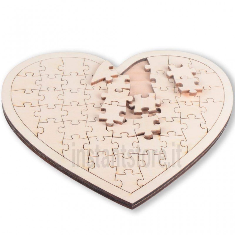 Puzzle in legno vuoto a forma di cuore da personalizzare colorare decorare ecc