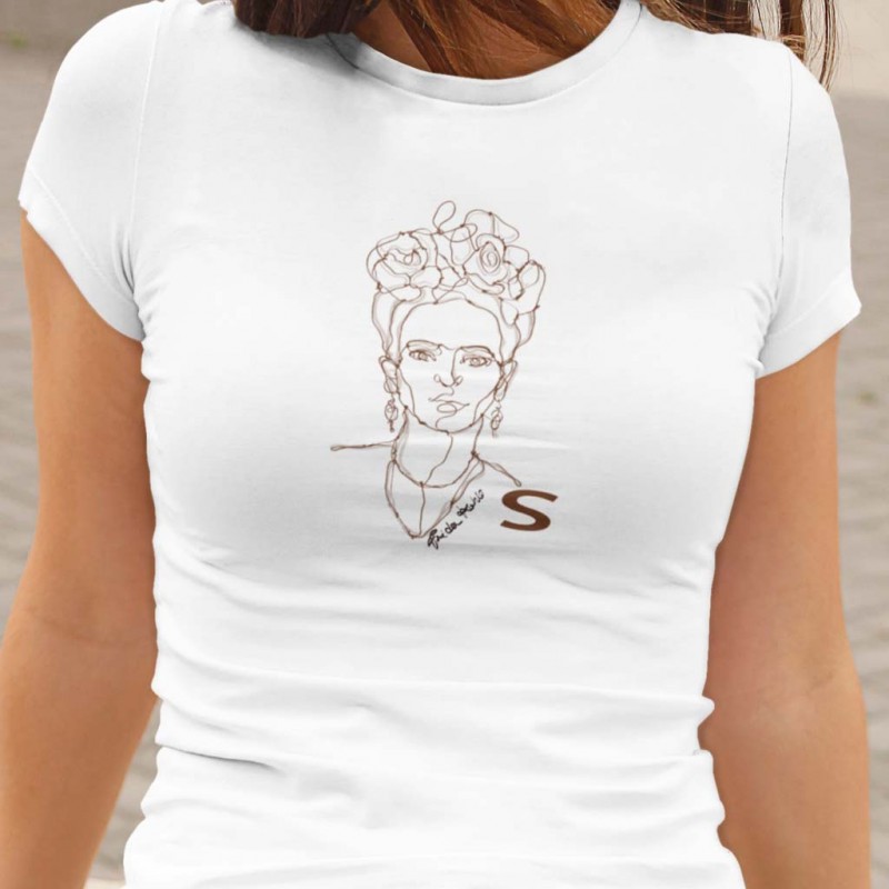 T-Shirt bianca maglietta a tema arte con Frida Kahlo